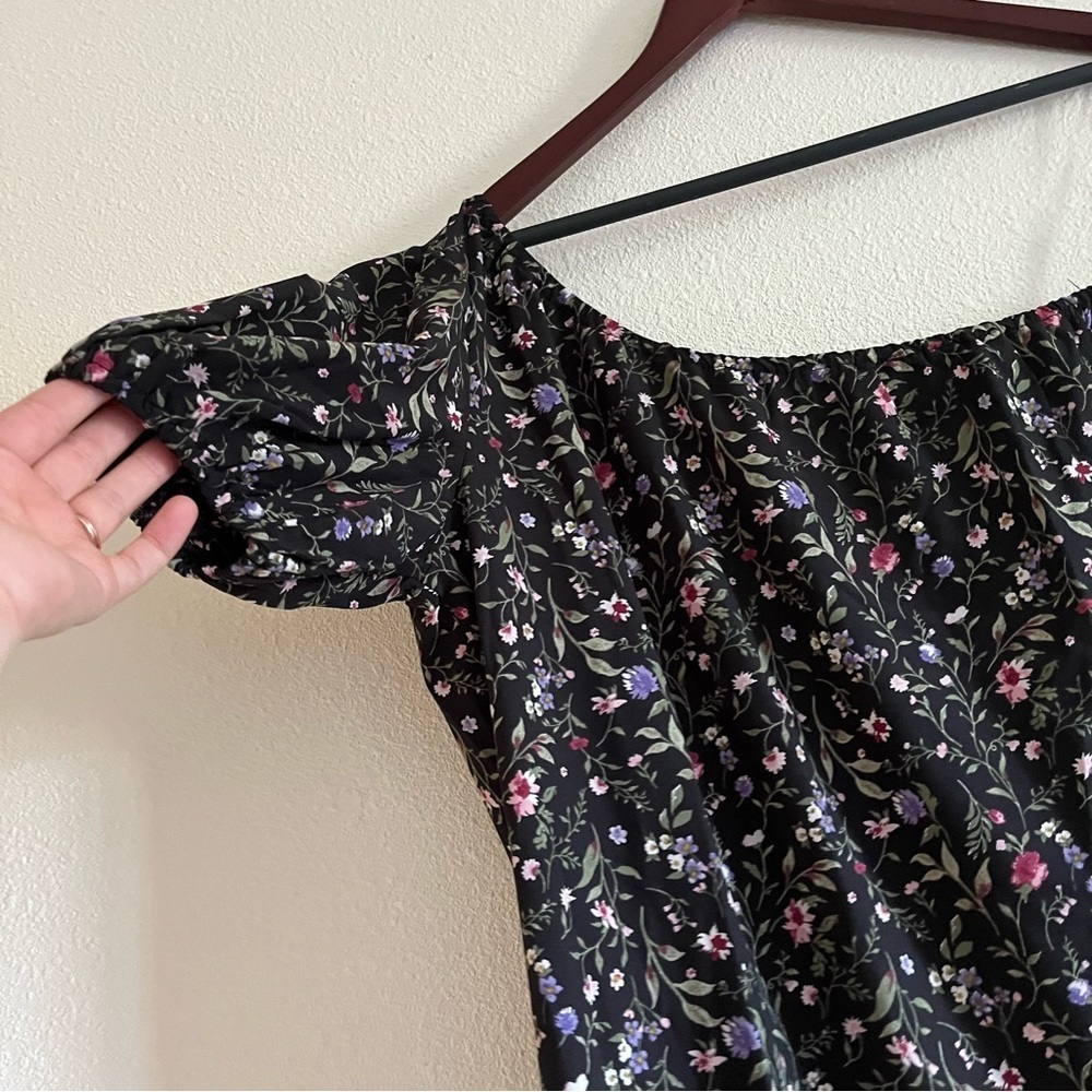 NWOT French Grey Black Floral One Shoulder Ruffle Tier Shift Dress Medium / M